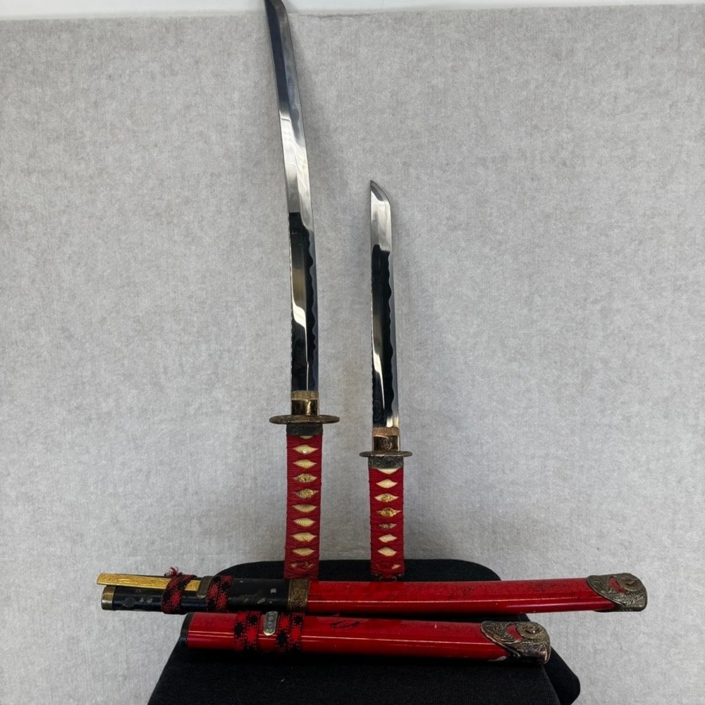 Red Dragon Katana and Wakizashi Sword Set Handcrafted in Spain